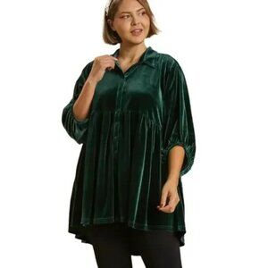 UMGEE Velvet High Low Hem Tunic Dress Top - Teal Women Size XL Green